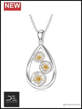 925 Sterling Silver September Birth Flower Necklace Women Floral Teardrop